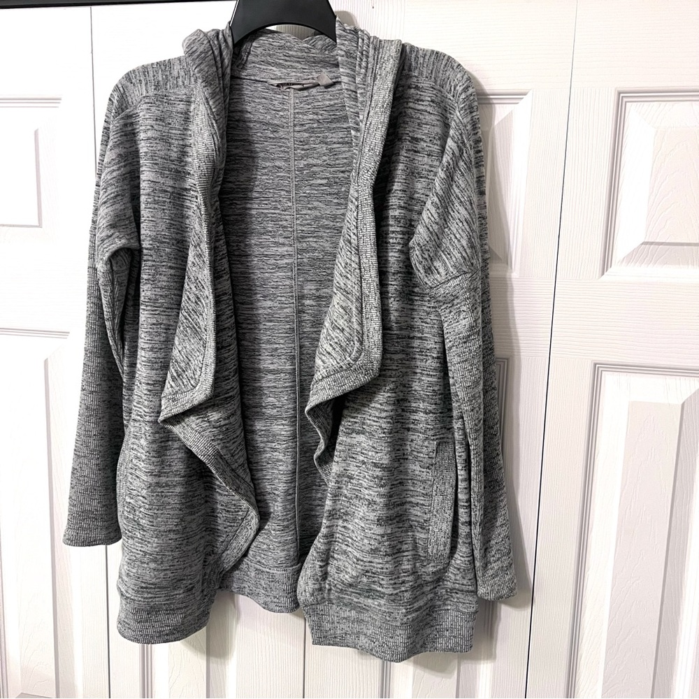 Athleta Marled Gray Hooded Blissful Wrap Cardigan Sweater w/ Pockets size Small - Picture 3 of 12
